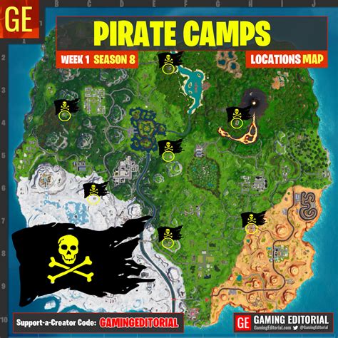 All Pirate Camp Locations Map Fortnite Week 1 Challenge Season 8