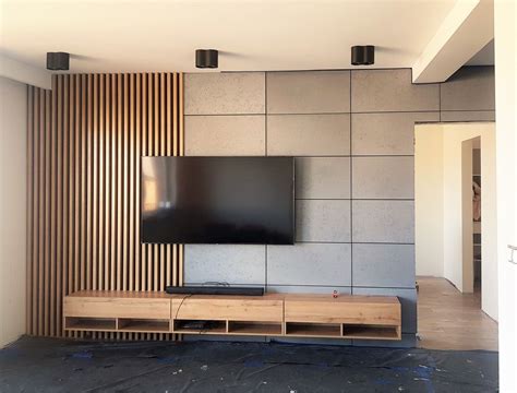 A Wood Slat Wall And Concrete In The Living Room Wood Slat Wall Slat