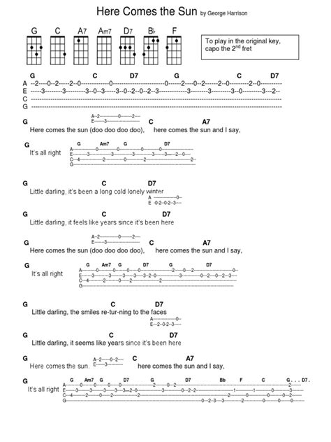 Here Comes The Sun Chords And Tabs Pdf Pdf Apple Records George