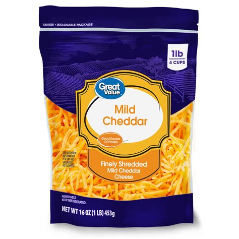 Great Value Finely Shredded Mild Cheddar Cheese 16 Oz