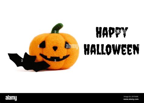 Happy Halloween Text Greeting Card With A Halloween Pumpkin Isolated