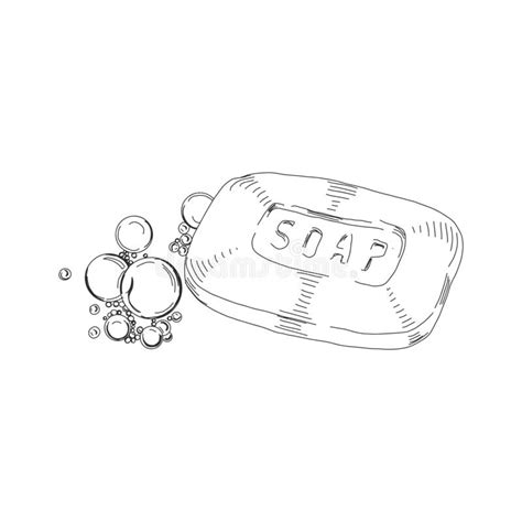 Soap Bar And Bubbles Retro Hand Drawn Vector Illustration Stock