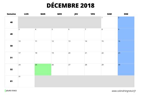 Calendrier Décembre 2018 à Imprimer