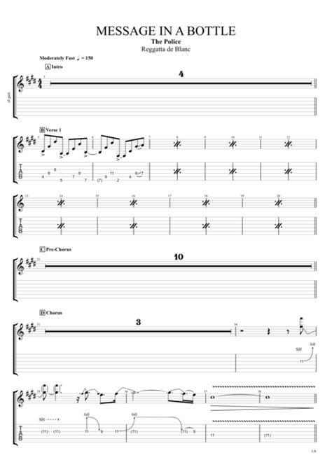 Message In A Bottle Tab By The Police Guitar Pro Full Score Mysongbook