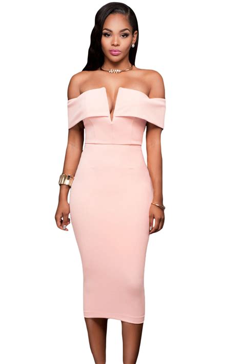 From basic jersey essentials in classic white and black hues for those chilled days working from. Wholesale Sexy Pink Off-the-shoulder Midi Dress