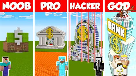 Minecraft Secure Bank House Build Challenge Noob Vs Pro Vs Hacker Vs