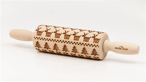 No R037 Pixel Christmas Attern Rolling Pin Engraved Rolling Rolling