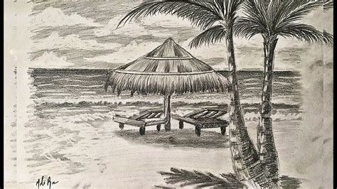 Paisajes De Playas A Lapiz Como Dibujar Una Playa Tropical De Noche Con Lapiz Muy Facil Y Paso