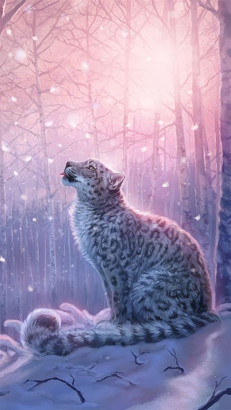Download Wallpaper 1350x2400 Leopard Art Snow Leopard Forest Snow