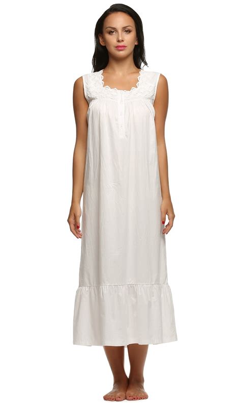 Ekouaer Womens Nightgown 100 Cotton Victorian Long Sleeveless Sleepwear S Xl