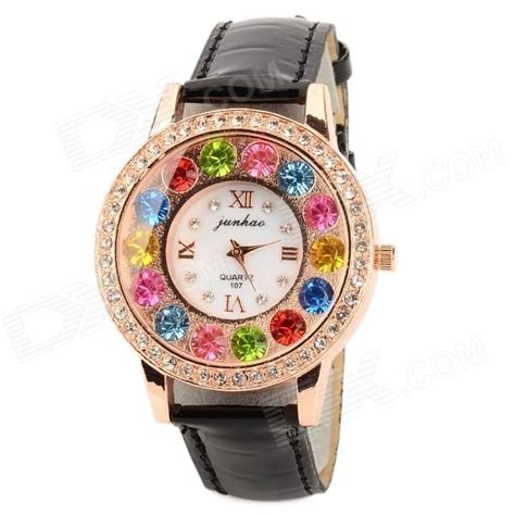 Please beware of the websites that made in china are endorsing! Colorful Rhinestone Studded Dial PU Band Quartz Analog ...