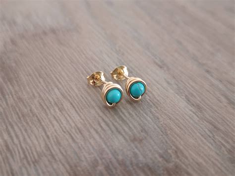 Gold Filled Turquoise Stud Earrings Uk Turquoise Stud Etsy