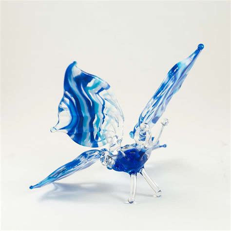 Glass Butterflyblue And White Sculpture Hand Blown Art Glass
