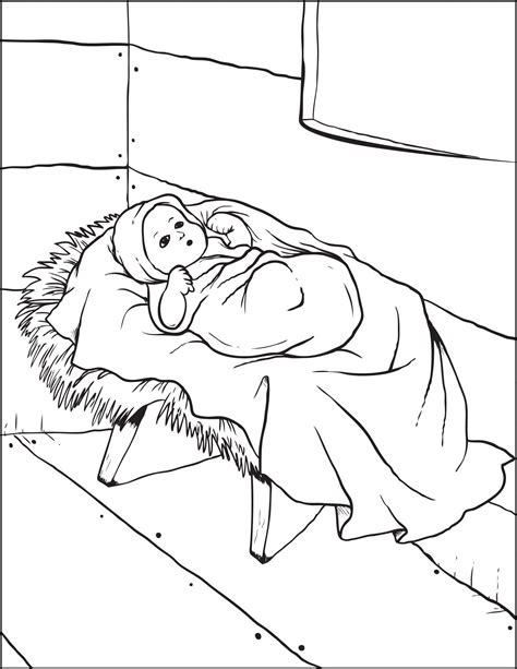 Printable Baby Jesus In The Manger Christmas Coloring Page For Kids