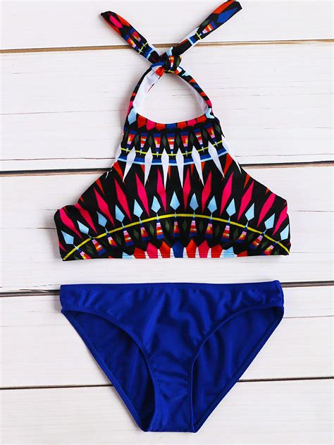 Geometric Print Halter Mix And Match Bikini Set Traje De Playa Trajes De Bikini Trajes De Baño
