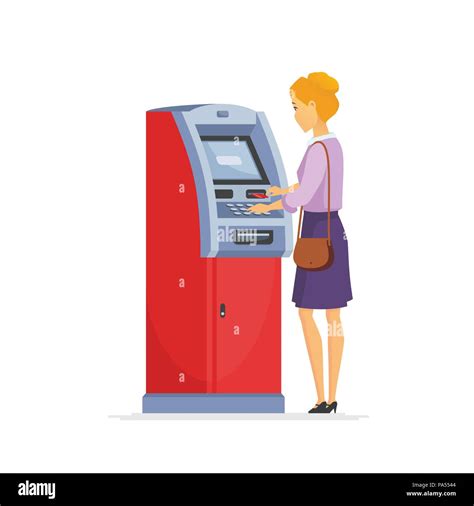 Young Woman Using Atm Cartoon People Characters Illustration Stock