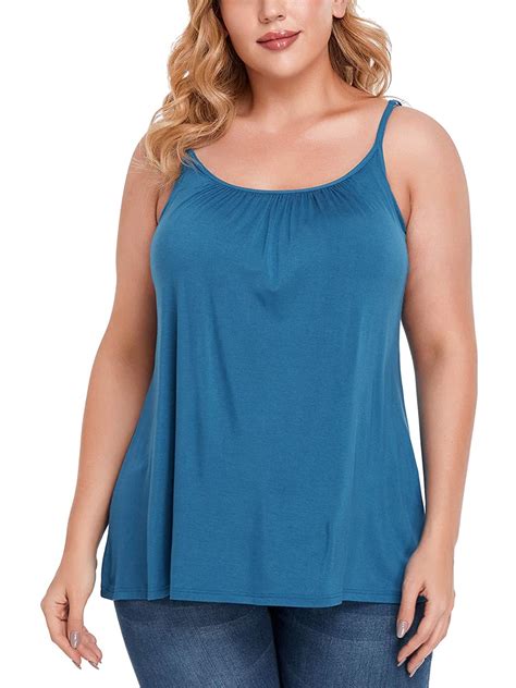 Fitvalen Womens Plus Size Camisole With Built In Bra Casual Loose Tank Tops Sleeveless Crew