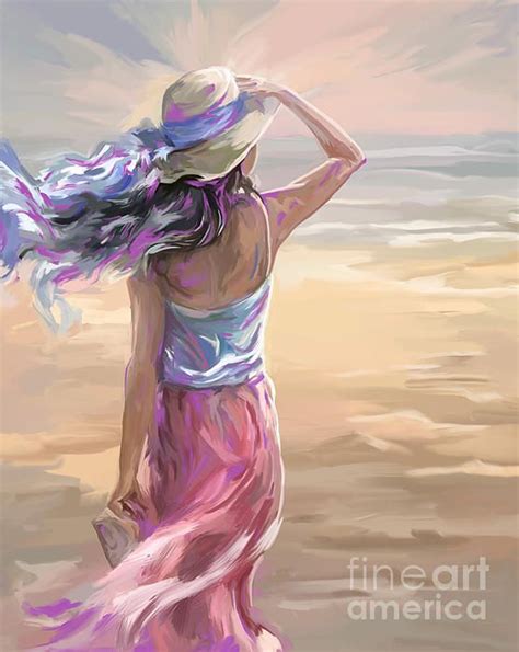 Woman On A Windy Beach By Tim Gilliland Female Art Portrait Art