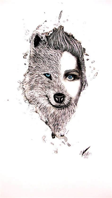 Half Wolf Half Girl With Flower Framing Self Portrait Art Hybrid Art
