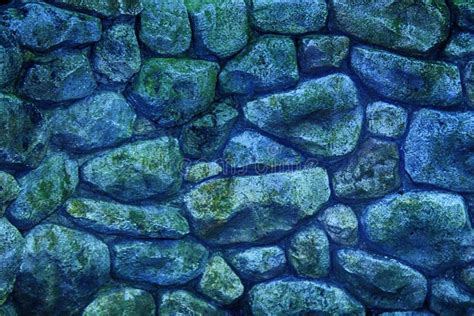 Blue Stone Wall For Background Or Rocks Rough Texture Stock Photo