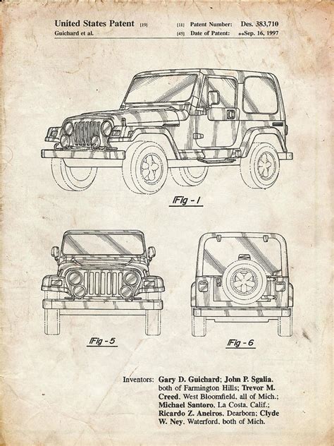 Pp899 Vintage Parchment Jeep Wrangler 1997 Patent Poster Digital Art By