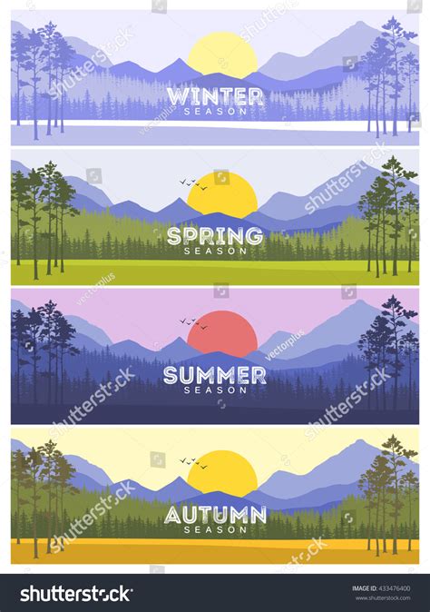 Four Seasons Banners Abstract Trees Vector Stock Vector Royalty Free
