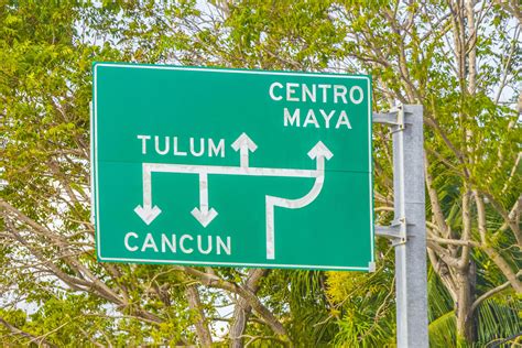 Puerto Aventuras Quintana Roo Mexico 2022 Road Sign At Highway Motorway