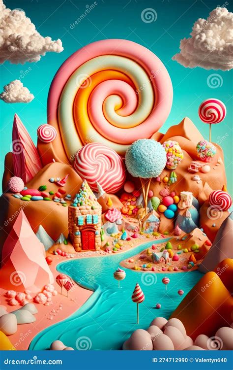 Image Of Candy Land With Lollipops And Lollipops Generative Ai Stock