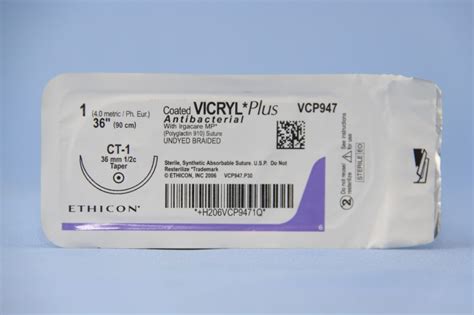 Ethicon Suture Vcp947h 1 Vicryl Plus Antibacterial Undyed 36 Ct 1