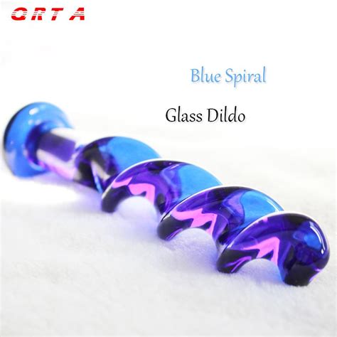 Blue Spiral Crystal Penis Female Masturbation Smooth Glass
