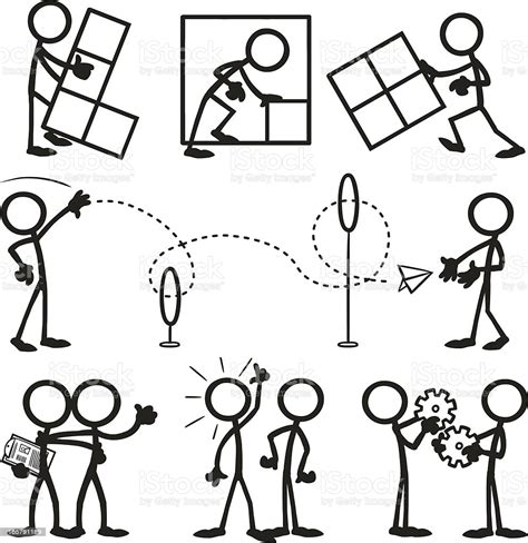 Stick Figure People Business Working Together Stock Vector