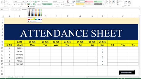 Excel Basic Sheet 3 Attendance Sheet Youtube