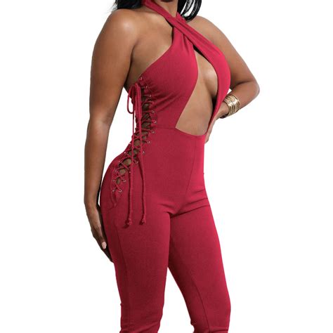 Sexy Women Jumpsuits Sleeveless Tight Long Pants Bandage Romper Bodycon Backless Halter