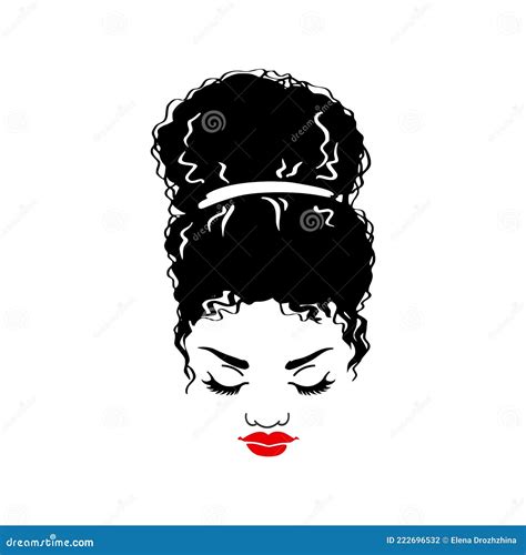 Black Woman With A Pretty Face African American Girl Messy Bun Hairstyle Vector Illustration