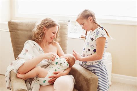 Group Portrait Of White Caucasian Family Of Three Mother Breastfeeding