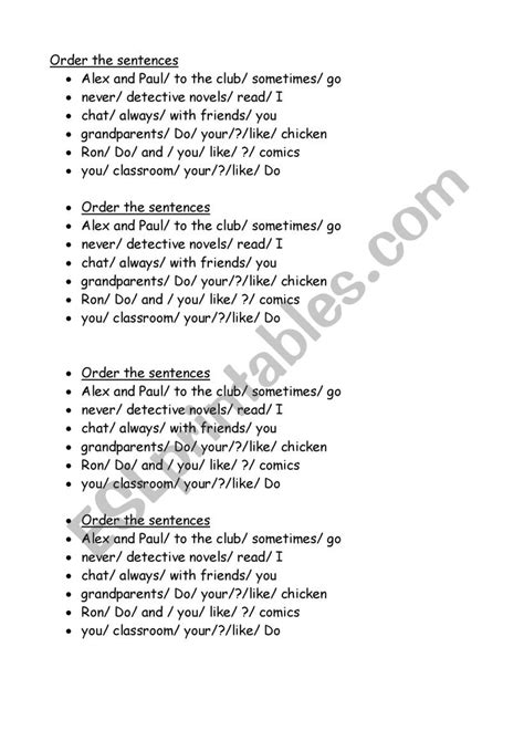 Order Of Sentences Worksheet
