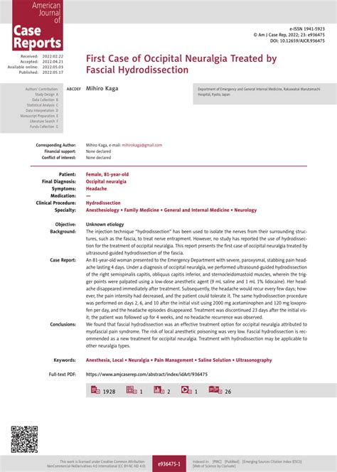 Pdf First Case Of Occipital Neuralgia Treated By Fascial Hydrodissection