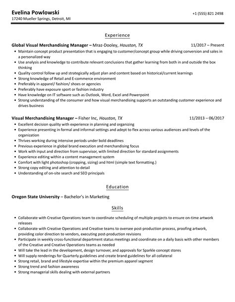 Visual Merchandising Manager Resume Samples Velvet Jobs