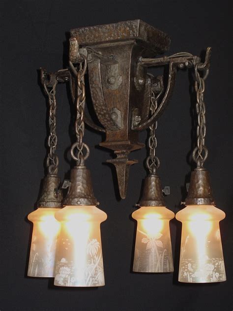 Hammered Arts And Crafts Lighting Fixture Antique Lighting For Sale