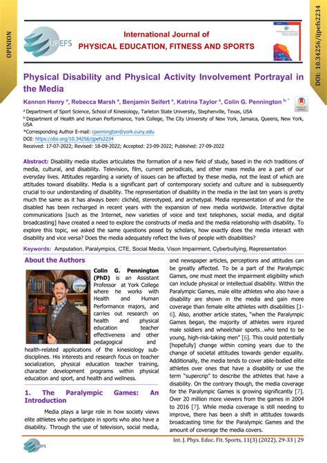 Pdf Physical Disability And Physical Activity Involvement Portrayal