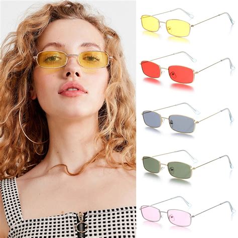 Unisex Small Retro Shades Rectangle Sunglasses Uv400 Metal Frame Clear Lens Sun Glasses Eyewear