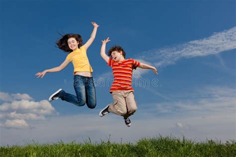 Kids Jumping Outdoor Stock Image Image Of Children Horizontal 20880705