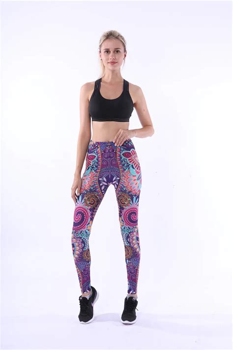 sport leggings for women digital printed colorful high waist yoga pants sexy sliming workout