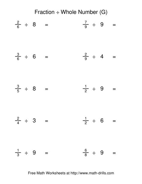 Fractions Divided By Whole Numbers Worksheet