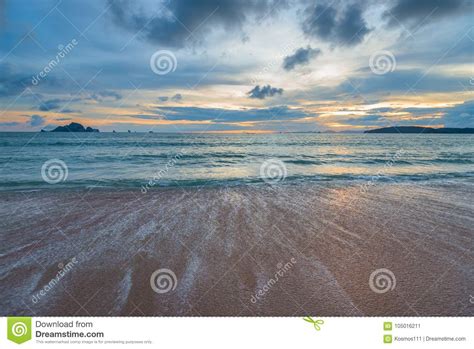 A Sandy Beach The Sea At Sunset A Beautiful Sunset On The Andaman Sea