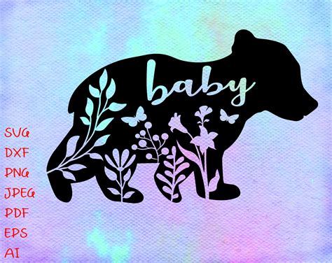 Baby Bear Svg With Flowers 342 File For Diy T Shirt Mug Decoration