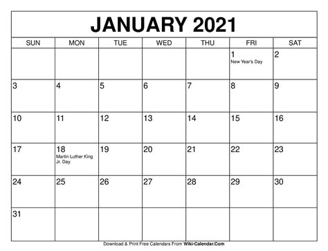 01 2021 Calendar To Print Calendar Template 2022
