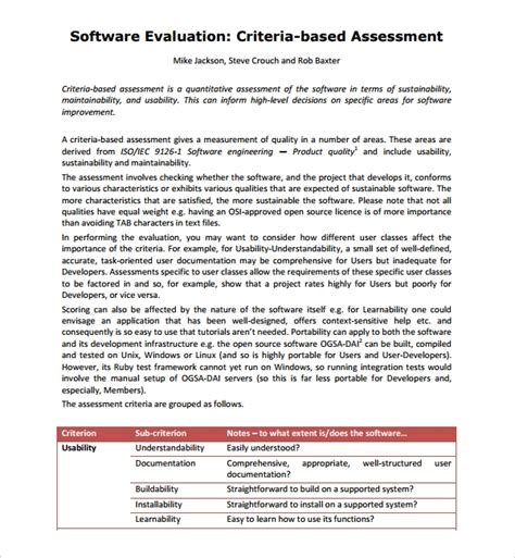 Free 12 Sample Software Assessment Templates In Pdf Ms Word