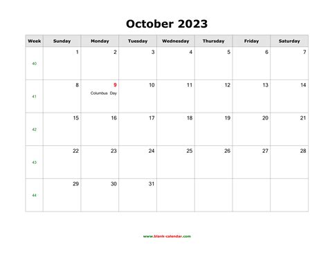Download October 2023 Blank Calendar With Us Holidays Horizontal