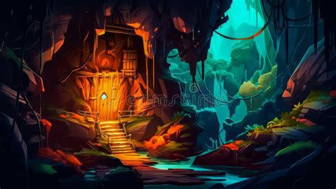 An Illustration Of Cave In The Jungle Generative Ai Stock Illustration